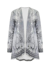 Spring And Autumn New Women's Top Printed Cardigan Casual Long Sleeve Light Jacket Gray
