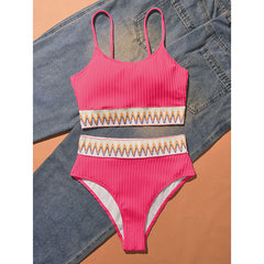 Women's Bikini Set Two Piece Swimsuits High Waisted Scoop Neck Spaghetti Adjustable Straps Textured