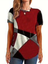 Only Self-pickup Is Supported Self-pick-up Plus Size Women's Casual T-shirts Color Block Short Sleeve Round Neck Slightly Elastic T-shirt