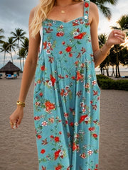 2025 New Women's Summer Printed Casual Overalls Loose Wide Leg Jumpsuit Bohemian Floral Printed Loose Jumpsuit With Pocket