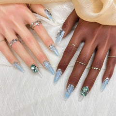 GGDDSHA Handmade Press On Nails, Luxury &Custom Fake Nails 3D Handmade Reusable UVFinished False Nails, Hand-Painted Nail,Nebula Glint