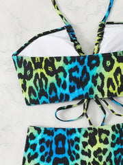 Women's Plus Size Gradient Leopard Print Bikini Neck Tie Backless Sexy Swimsuit Bikini Holiday Style