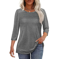 Women's 3-Pack 3 4 Sleeve Tunic Tops, Round Neck Pleated Blouse, Dressy Casual Shirts For Spring Summer Fall