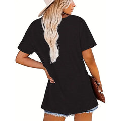 Women's Plaid Mama Letter Print T-Shirt, Casual Crew Neck Short Sleeve Top For Spring & Summer