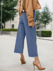 2025 New Women's Fashionable Casual Plus Size Jeans, High Waist Wide Leg 7-inch Straight Leg Jeans, Suitable For Various Clothing, Women's Plus Size Women's Clothing