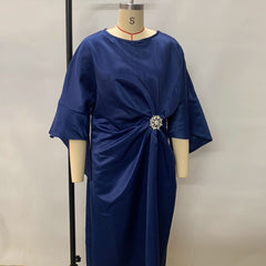 Women's Elegant Solid Color Round Neck Half Sleeve Dress With Waist Ruffles - Cocktail Party & Evening Gown