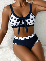 Women's Fashion Plus-size Bikini Set, Random Print, Sexy Bow Polka Dot Swimsuit Two-piece, Vacation Style Bikini.