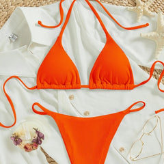 Factory Wholesale Women's Sexy Small Rib Bikini Tie Bikini Set Two Piece Swimsuit Beach Wear