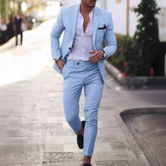 Men's Two-piece Suit One Button Linen Cotton Linen Solid Color