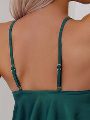 Women's Sexy Tankini Set Tropical Print Double-layer Ruffled Edges Swimsuit For Beach Style