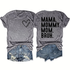 Women's Heart & Letter Print Crew Neck T-Shirt, Casual Short Sleeve Top For Spring & Summer