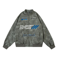 Men's Embroidered Letter Motorcycle Suit Leather Jacket