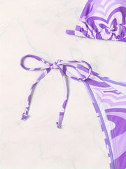 Women's Fashionable Bikini Set - Random Prints - Strapless Swimsuit Two-piece Set - Beach Style Bikini.