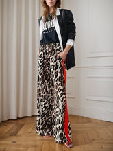 2025 New Women's Casual Pants With Drawstring Leopard Print Color Blocking Side Stripes Straight Leg Wide Leg Loose Pants Comfortable And Skin Friendly