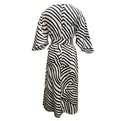 Women's Elegant Geometric Print Batwing Sleeve Round Neck Flowy Maxi Dress Spring Summer Casual Or Fashion Dress