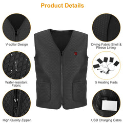 1Pc Heat Jacket Vest 3 Heating Gear Adjustable USB Heated Vest Warm Heat Coat Vest With 5 Heating Zones For Men Women Winter Outdoor Activity