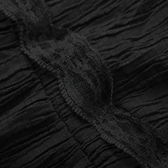 Women's Solid Color Deep V-Neck Irregular Ruffle Hem Sexy Tie-Waist With Cuffed Sleeves Summer Gothic Lace Trim Midi Dress