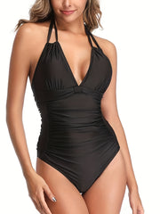 Women's Fashionable One-piece Swimming Suit - Sexy Solid-color Strapless All-in-one Swimsuit - Beach Style.