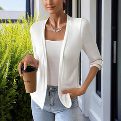 Women's Solid Color Casual Neckless Loose Fit Short Sleeve Jacket, Spring Summer Minimalist Top