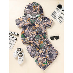 Toddler Baby Boy Outfits Little Boys Short Sleeve Camouflage Print Hoodie Sweatshirt Shirts & Short Pants With Pocket