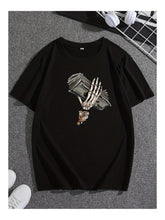 Black Skull Hand Print Shortsleeved Tshirt Fashion Trend Unique Personality