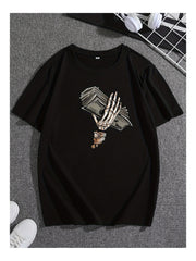 Black Skull Hand Print Shortsleeved Tshirt Fashion Trend Unique Personality
