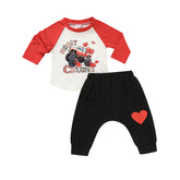 2pcs Baby Boy's 'Heart Crusher' Print Valentine's Day Set, Long Sleeve T Shirt Top & Black Heart Print Pants