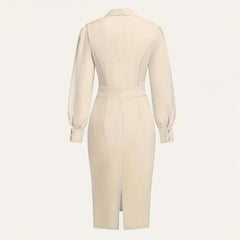 Women's Elegant Solid Stand Collar Long Sleeve Dress With Bow Detail Hem Slit Formal Midi Dress For Spring&Fall