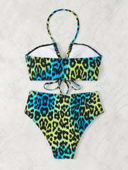Women's Plus Size Gradient Leopard Print Bikini Neck Tie Backless Sexy Swimsuit Bikini Holiday Style
