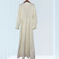 Women's Elegant Floral Lace Maxi Dress Bohemian V-Neck Long Sleeve Flowy Wedding Guest Dress