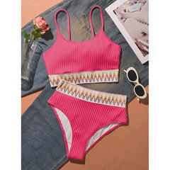 Women's Bikini Set Two Piece Swimsuits High Waisted Scoop Neck Spaghetti Adjustable Straps Textured