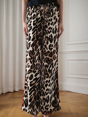 2025 New Women's Casual Pants With Drawstring Leopard Print Color Blocking Side Stripes Straight Leg Wide Leg Loose Pants Comfortable And Skin Friendly