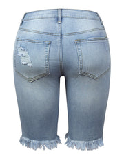 2025 Women's Denim Shorts, Quarter Length Jeans, Ripped Jeans, Frayed Hems