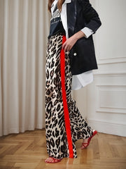 2025 New Women's Casual Pants With Drawstring Leopard Print Color Blocking Side Stripes Straight Leg Wide Leg Loose Pants Comfortable And Skin Friendly