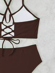 Women's Oversized Solid Color, Exposed Back Lace-up Bikini, Holiday Style Bikini