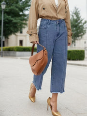 2025 New Women's Fashionable Casual Plus Size Jeans, High Waist Wide Leg 7-inch Straight Leg Jeans, Suitable For Various Clothing, Women's Plus Size Women's Clothing