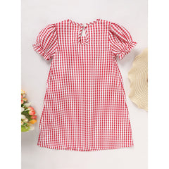 Toddler Kids Girls Back To School Dress Smocked Collar Puff Sleeve Plaid Embroidered Print Dress