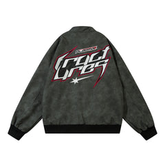 Men's Embroidered Letter Motorcycle Suit Leather Jacket