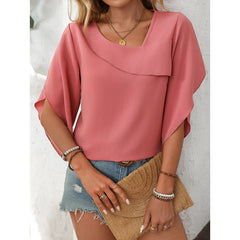 Womens Tops Dressy Casual 3 4 Sleeve Asymmetrical V Neck Work Shirts Blouses