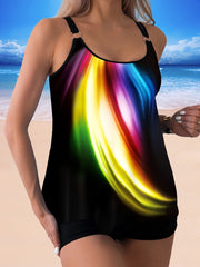 Women's Tankini Set Two-piece Skirt Flat Shorts Aurora Print Ring Holiday Style Swimsuit