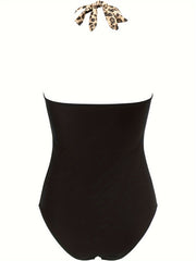 European And American Women's Leopard Print One-piece Swimsuit, Crossed In The Chest