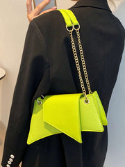 Neon Green Chain Novelty Bag Niche Stone Pattern Flap Underarm Bag PU Leather Textured Bag Purse Fashion Versatile Bag Novelty Gifts , Perfect Best Funny Novelty & Gag Gifts
