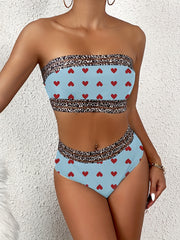 Women's Bra Love Print Bikini Bikini Two-piece Sexy Swimsuit Leopard Print Elastic Belt Holiday Style