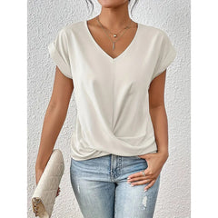 Women's Comfy Casual Summer Tops Short Sleeve V Neck Blouses T Shirts Twist Knot Basic Tees