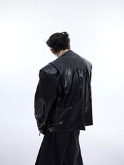 Texture Sense Padded Shoulder Leather Coat Men