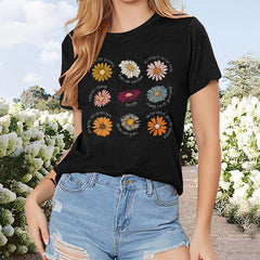 Women's Floral Botanical Print T-Shirt - Casual Crew Neck Short Sleeve Tee, Breathable Summer Top