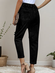 2025 New Women's Casual Set Wearing Distressed Stretch Jeans, Elastic Waisted Jeans, Denim Jogging Pants