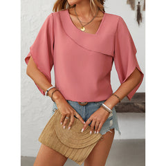 Womens Tops Dressy Casual 3 4 Sleeve Asymmetrical V Neck Work Shirts Blouses