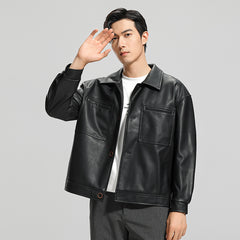 Fashion Youth Motorcycle Leather Coat Lapel Handsome Men's Jacket