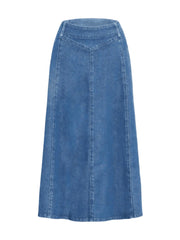 2025 Spring New Women's High Waist Loose A-line Cowboy Skirt, Medium Length Elastic Casual Solid Color Skirt, Elegant For Office And Daily Wear, Fashionable Style Smooth, Cowboy Fabric Washable